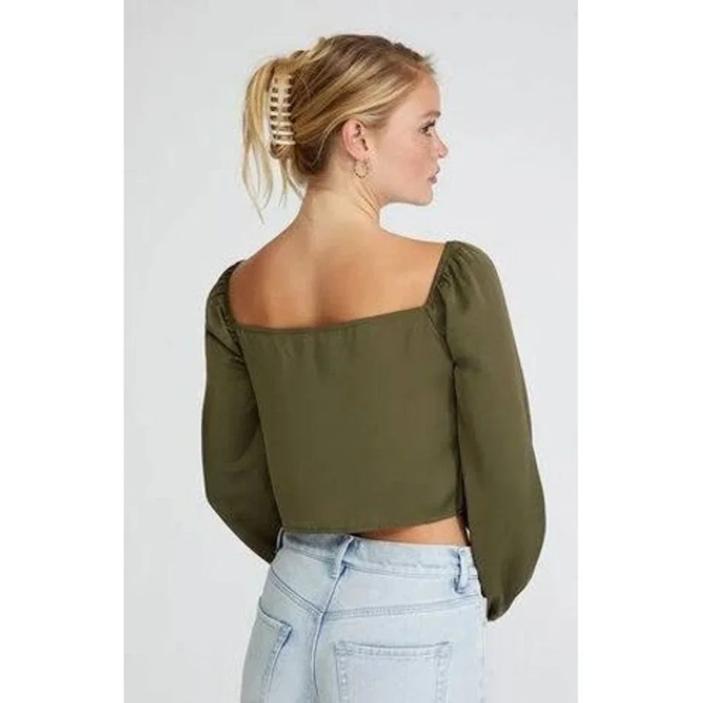 Madewell‎ Green Crepe Square-Neck Puff Sleeve Top - Size Small